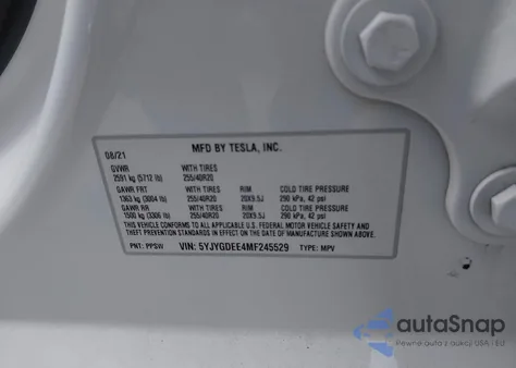 2021 Tesla Model Y Long Range Dual Motor All-Wheel Drive из США, поврежденный, VIN 5YJYGDEE4MF245529